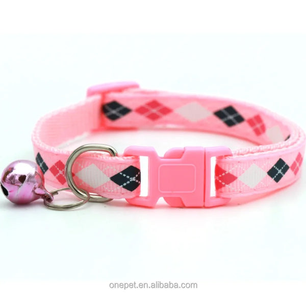 Diamond Pattern Cat Kitten Neck Collar with Bell Lovely Pet
