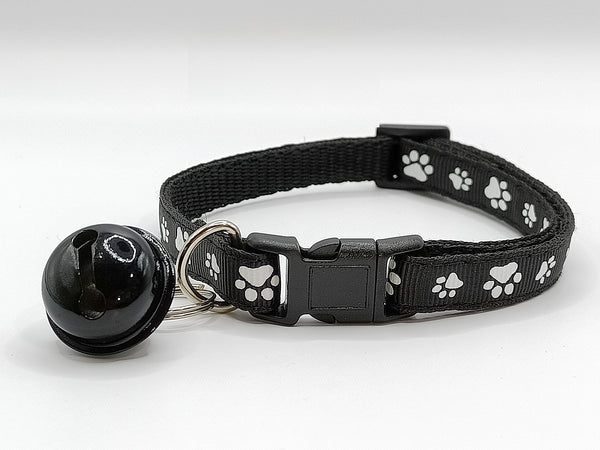 Hand Made Adjustable Pet Cat Kitten Neck Collar With Big Bell Paw Pattern