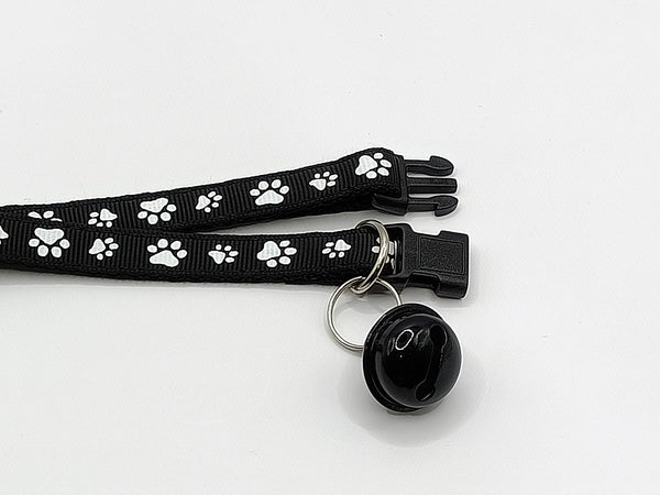 Hand Made Adjustable Pet Cat Kitten Neck Collar With Big Bell Paw Pattern