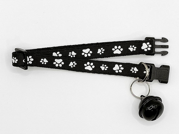 Hand Made Adjustable Pet Cat Kitten Neck Collar With Big Bell Paw Pattern