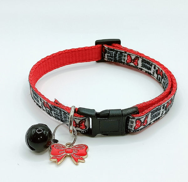 Red Bow Pendant Cat Kitten Neck Collar Black Buckle with Bell