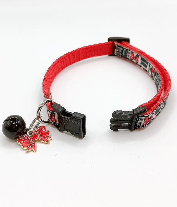 Red Bow Pendant Cat Kitten Neck Collar Black Buckle with Bell