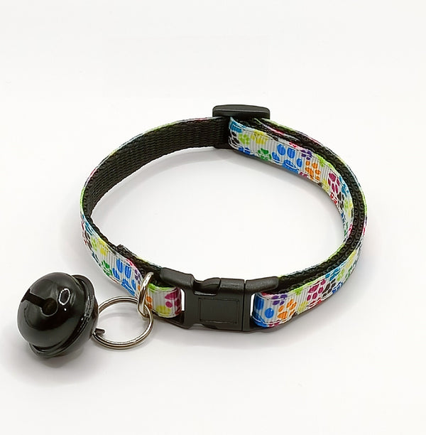Cat Kitten Paw Pattern Neck Collar with Big Bell Pet Hand Made Adjustable