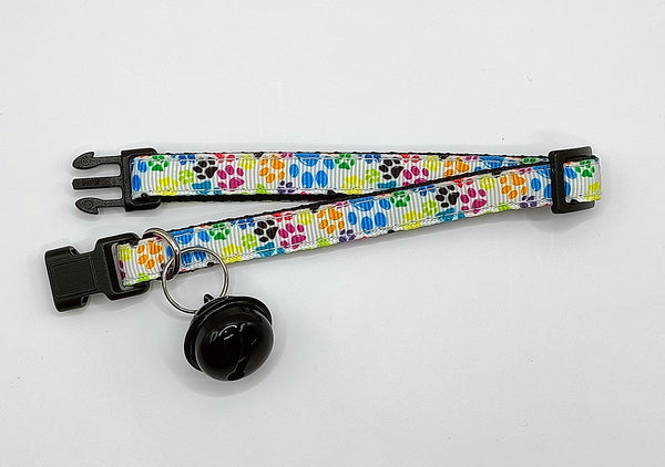 Cat Kitten Paw Pattern Neck Collar with Big Bell Pet Hand Made Adjustable