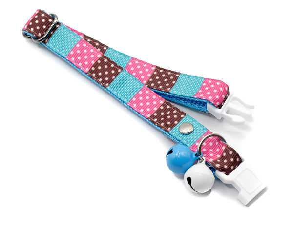 Pet Cat Kitten Dots Print Premium Quality Nylon Neck Collar with Double Bell