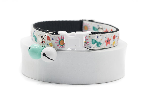 Premium Quality Nylon Summer Print Cat Kitten Pet Neck Collar with Double Bell
