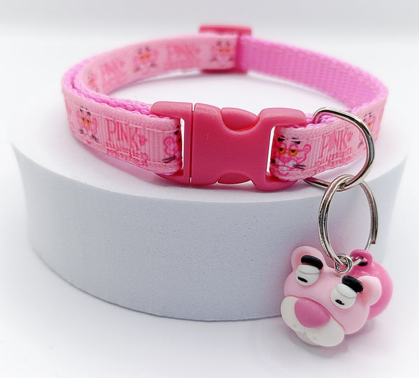 Pink Panther Face Pendant Cat Kitten Neck Collar Pink Buckle with Bell