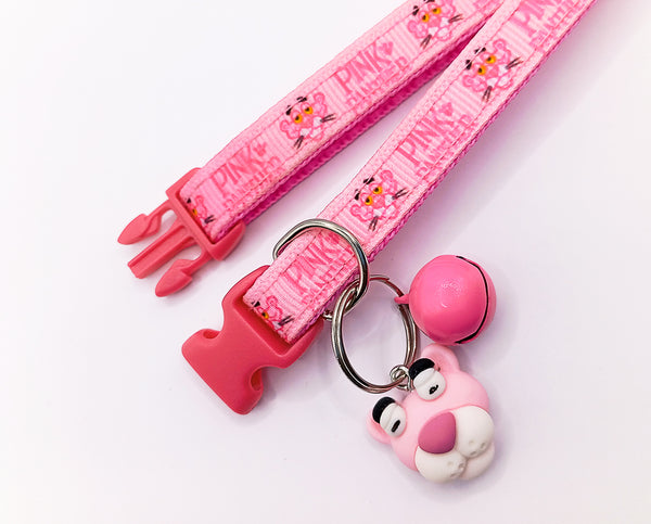 Pink Panther Face Pendant Cat Kitten Neck Collar Pink Buckle with Bell