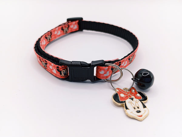 Cat Kitten Black Neck Collar with Minnie Mouse Pendant