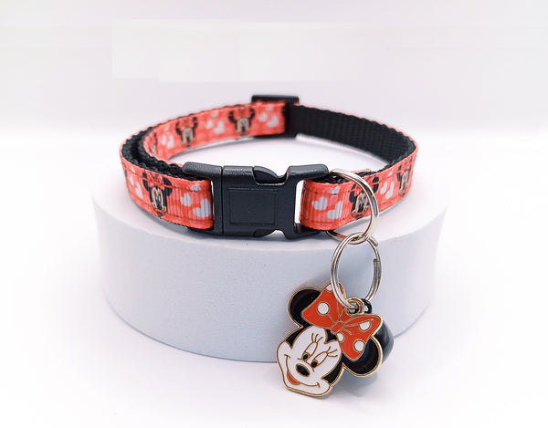 Cat Kitten Black Neck Collar with Minnie Mouse Pendant