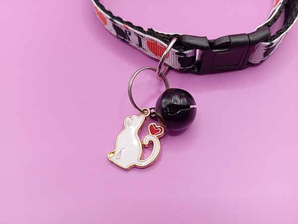 Cat Kitten Black Neck Collar with White Cat Pendant