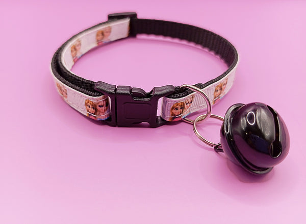 Elsa Printed Pet Cat Kitten Hand Made Adjustable Neck Collar with Big Bell
