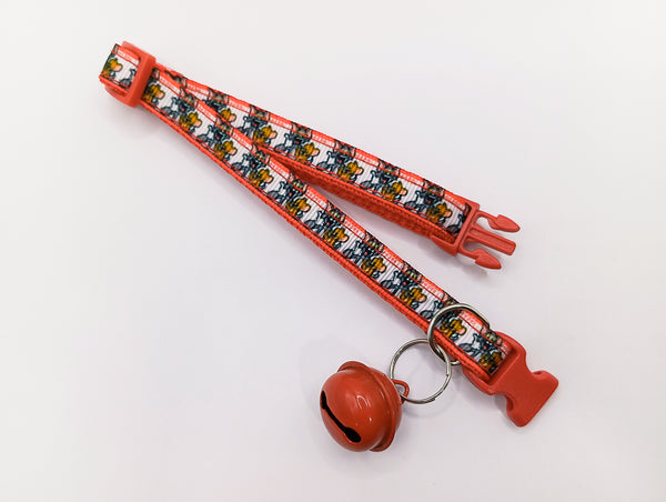 Tom and Jerry Cartoon Pattern Pet Cat Kitten Hand Made Adjustable Neck Collar with Big Bell