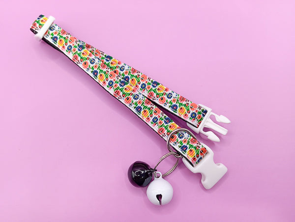 Floral Pattern Pet Cat Neck Collar with Regular Double Bell