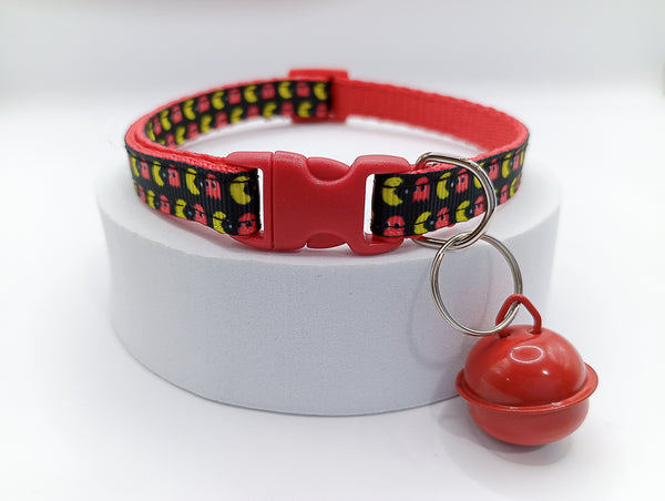 Pac Man Cat Kitten Neck Collar with Big Bell Pet Hand Made Adjustable
