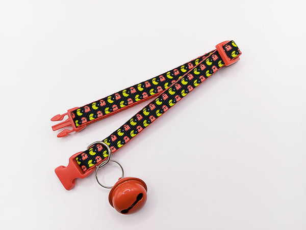 Pac Man Cat Kitten Neck Collar with Big Bell Pet Hand Made Adjustable