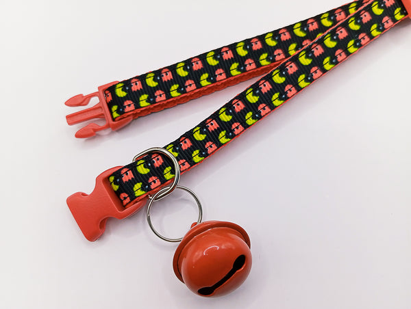 Pac Man Cat Kitten Neck Collar with Big Bell Pet Hand Made Adjustable