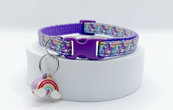 Horse Pattern Adjustable Cat Kitten Purple Neck Collar with Nice Pendant