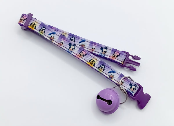 Big Bell Quick Release Purple Buckle Pet Cat Kitten Daisy Duck Cartoon Character Hand Made Neck Collar