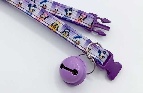 Big Bell Quick Release Purple Buckle Pet Cat Kitten Daisy Duck Cartoon Character Hand Made Neck Collar