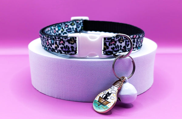 Cat Kitten Adjustable Black Neck Collar with kitty Pendant White Bell
