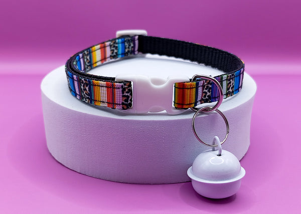 Leopard White Quick Release Buckle and Big Bell Pet Cat Kitten Hand Made Adjustable Multi Pattern Neck Collar