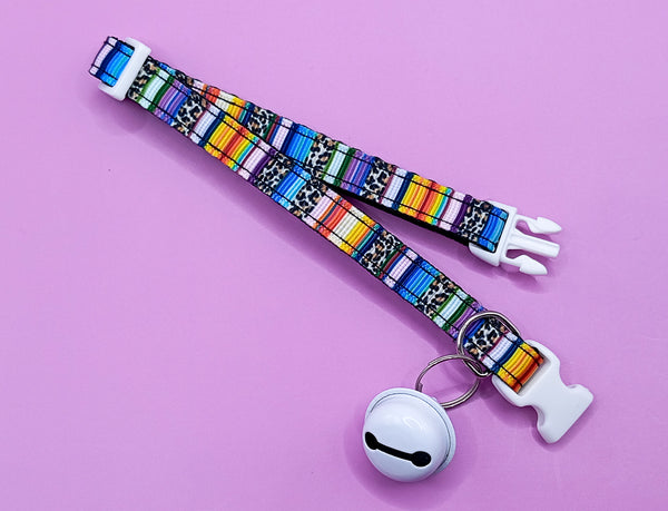 Leopard White Quick Release Buckle and Big Bell Pet Cat Kitten Hand Made Adjustable Multi Pattern Neck Collar