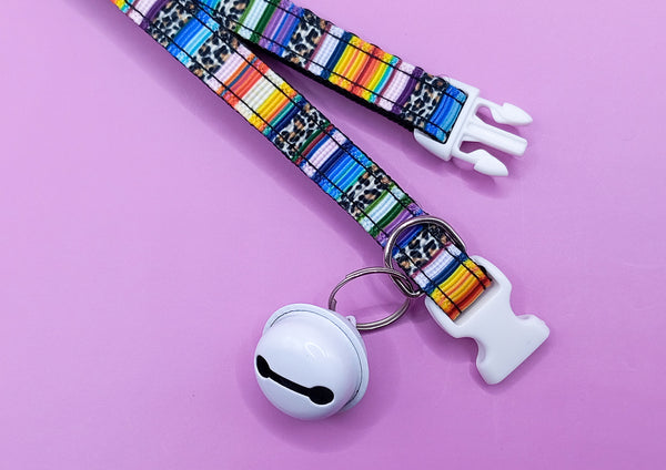 Leopard White Quick Release Buckle and Big Bell Pet Cat Kitten Hand Made Adjustable Multi Pattern Neck Collar