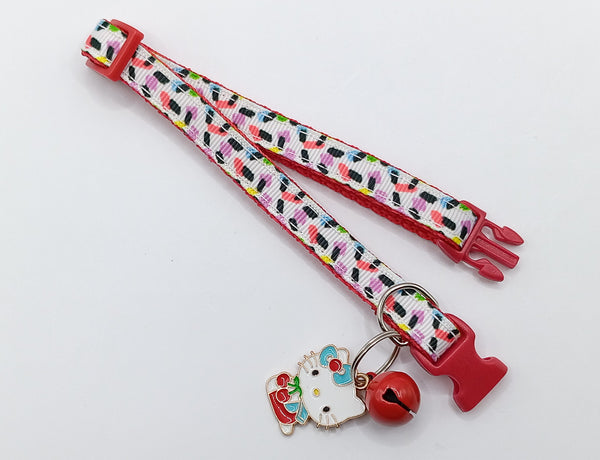 Cat Kitten Adjustable Red Neck Collar with Kitty Pendant Matching Bell