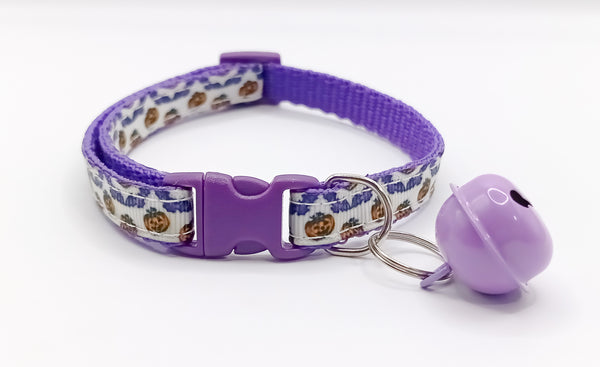 Pumpkin Pattern Quick Release Buckle and Big Bell Pet Cat Kitten Hand Made Neck Collar