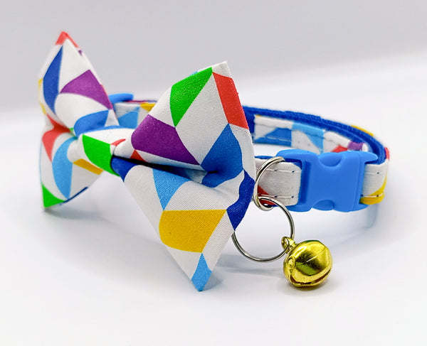 Nylon Hand Made Fabric Bow Neck Collar With Golden Bell Cat Pet Kitten