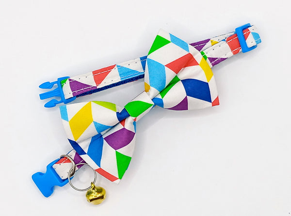 Nylon Hand Made Fabric Bow Neck Collar With Golden Bell Cat Pet Kitten