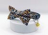 Cat Pet Kitten Hand Made Fabric Leopard Printed Bow Neck Collar With Golden Bell