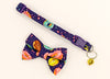 Cat Pet Kitten Hand Made Fabric Donut Bow Neck Collar With Golden Bell