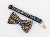 Cat Pet Kitten Hand Made Fabric Leopard Printed Bow Neck Collar With Golden Bell