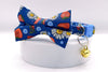 Floral Printed Bow Neck Collar With Golden Bell Cat Pet Kitten Hand Made Fabric