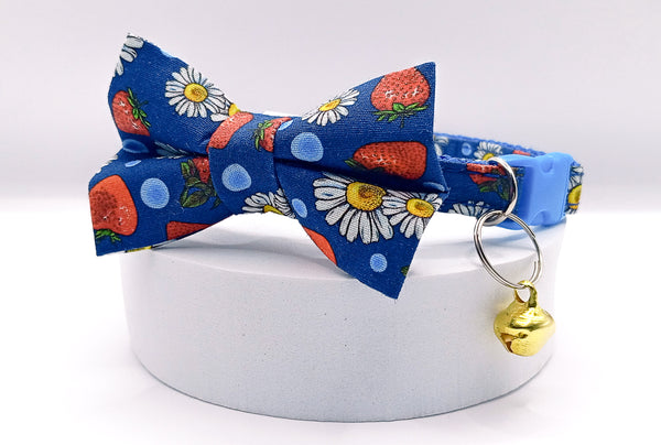 Floral Printed Bow Neck Collar With Golden Bell Cat Pet Kitten Hand Made Fabric