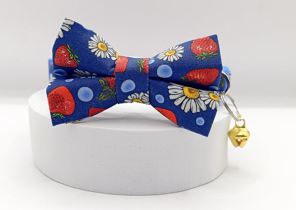 Floral Printed Bow Neck Collar With Golden Bell Cat Pet Kitten Hand Made Fabric