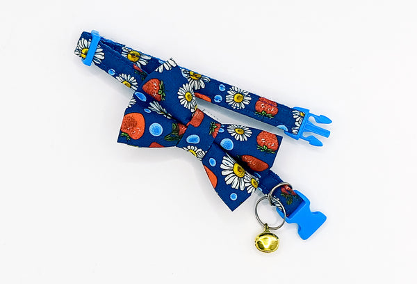 Floral Printed Bow Neck Collar With Golden Bell Cat Pet Kitten Hand Made Fabric