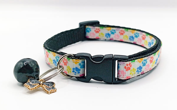 Cat Kitten Pet Paw Printed Neck Collar with Bow Pendant