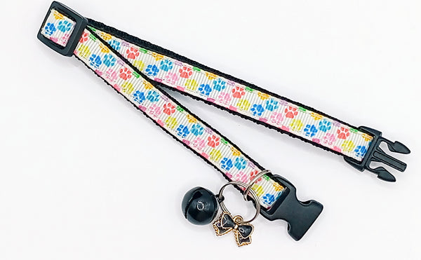 Cat Kitten Pet Paw Printed Neck Collar with Bow Pendant