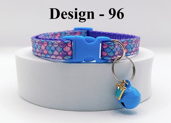 Glitter Mermaid Print Pet Cat Neck Collar with Beautiful Pendant Blue Buckle