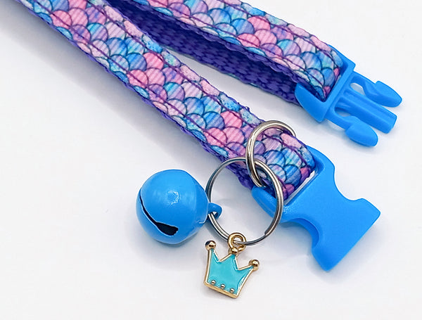 Glitter Mermaid Print Pet Cat Neck Collar with Beautiful Pendant Blue Buckle