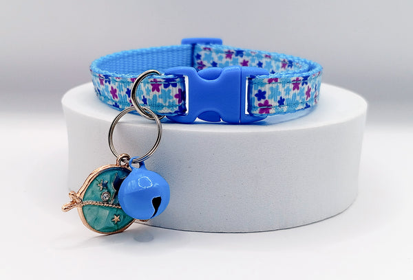 Cat Kitten Pet Adjustable Neck Collar with Beautiful Pendant Blue Buckle
