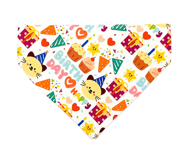 Birthday Pattern Cat Pet Kitten Hand Made Fabric Scarf Neck Collar with Silver Bell