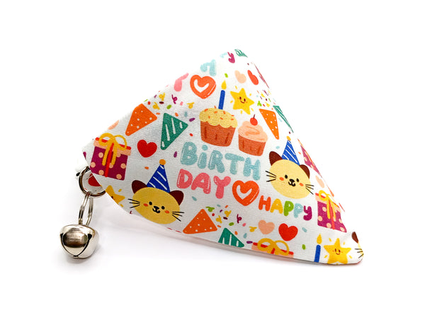 Birthday Pattern Cat Pet Kitten Hand Made Fabric Scarf Neck Collar with Silver Bell