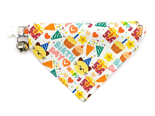 Birthday Pattern Cat Pet Kitten Hand Made Fabric Scarf Neck Collar with Silver Bell