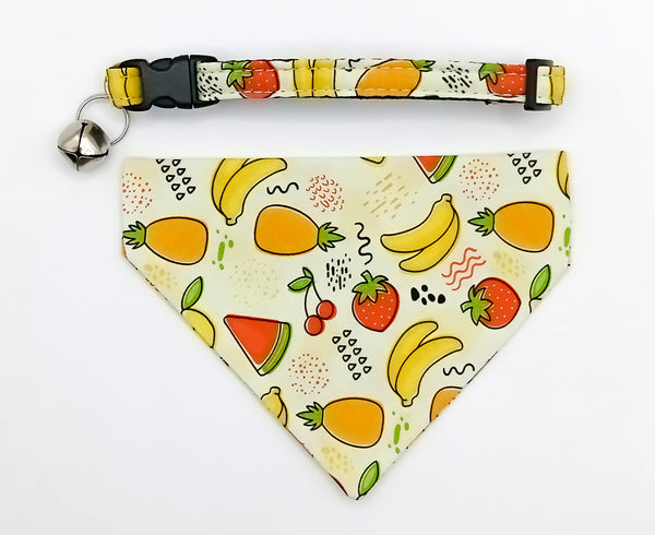 Fruits Pattern Cat Pet Kitten Hand Made Fabric Scarf Neck Collar with Silver Bell