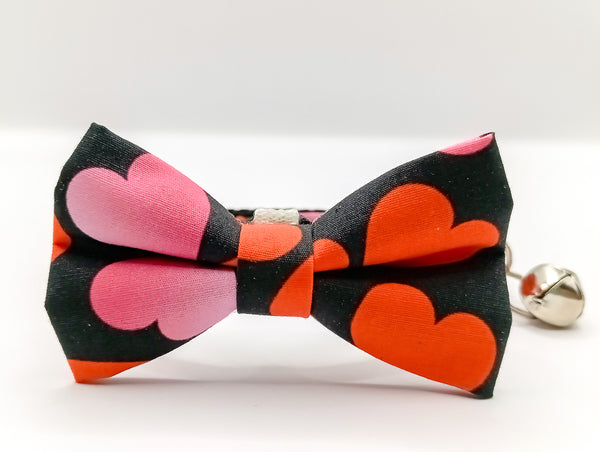 Heart Printed Cat Pet Kitten Hand Made Fabric Bow Neck Collar with Silver Bell