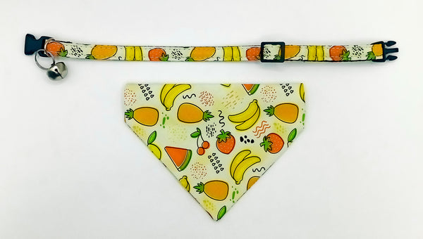 Fruits Pattern Cat Pet Kitten Hand Made Fabric Scarf Neck Collar with Silver Bell